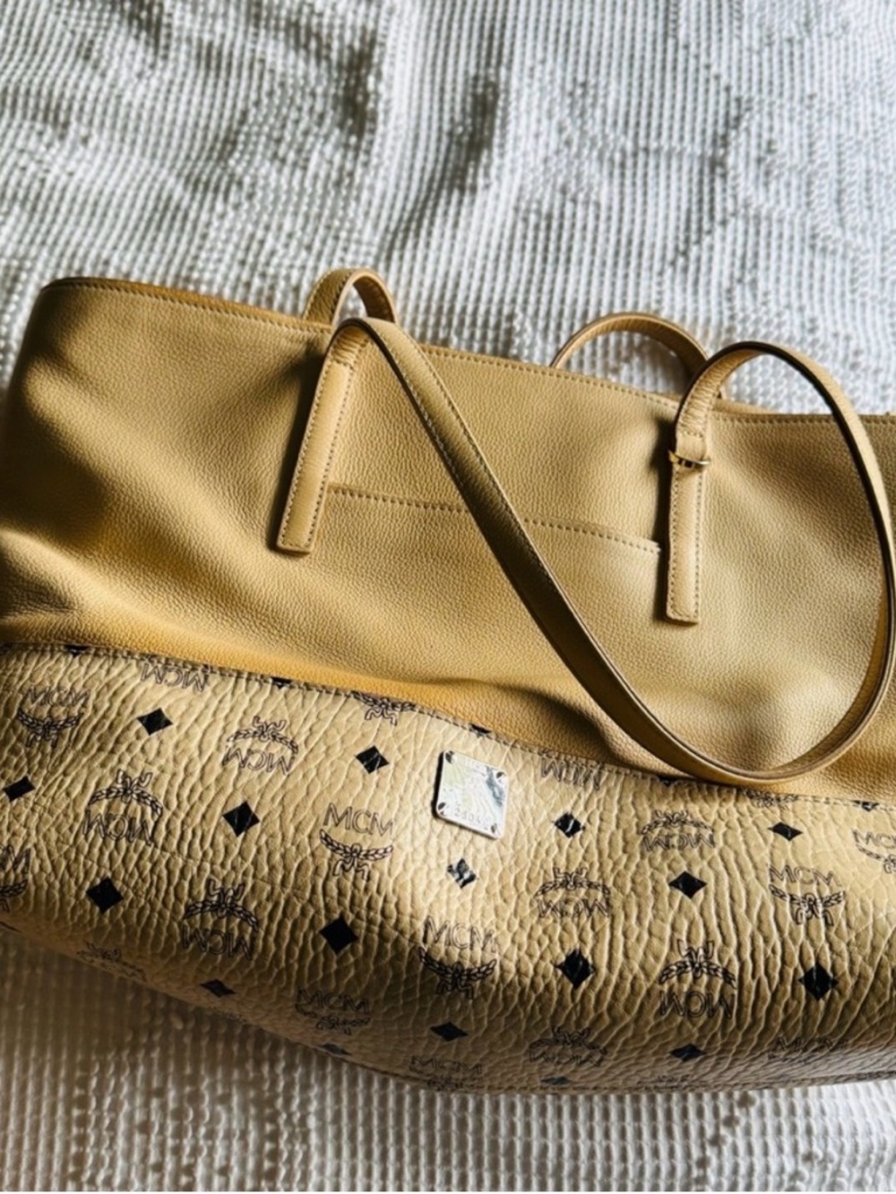MCM Two-Tone Tan & Beige Leather Tote